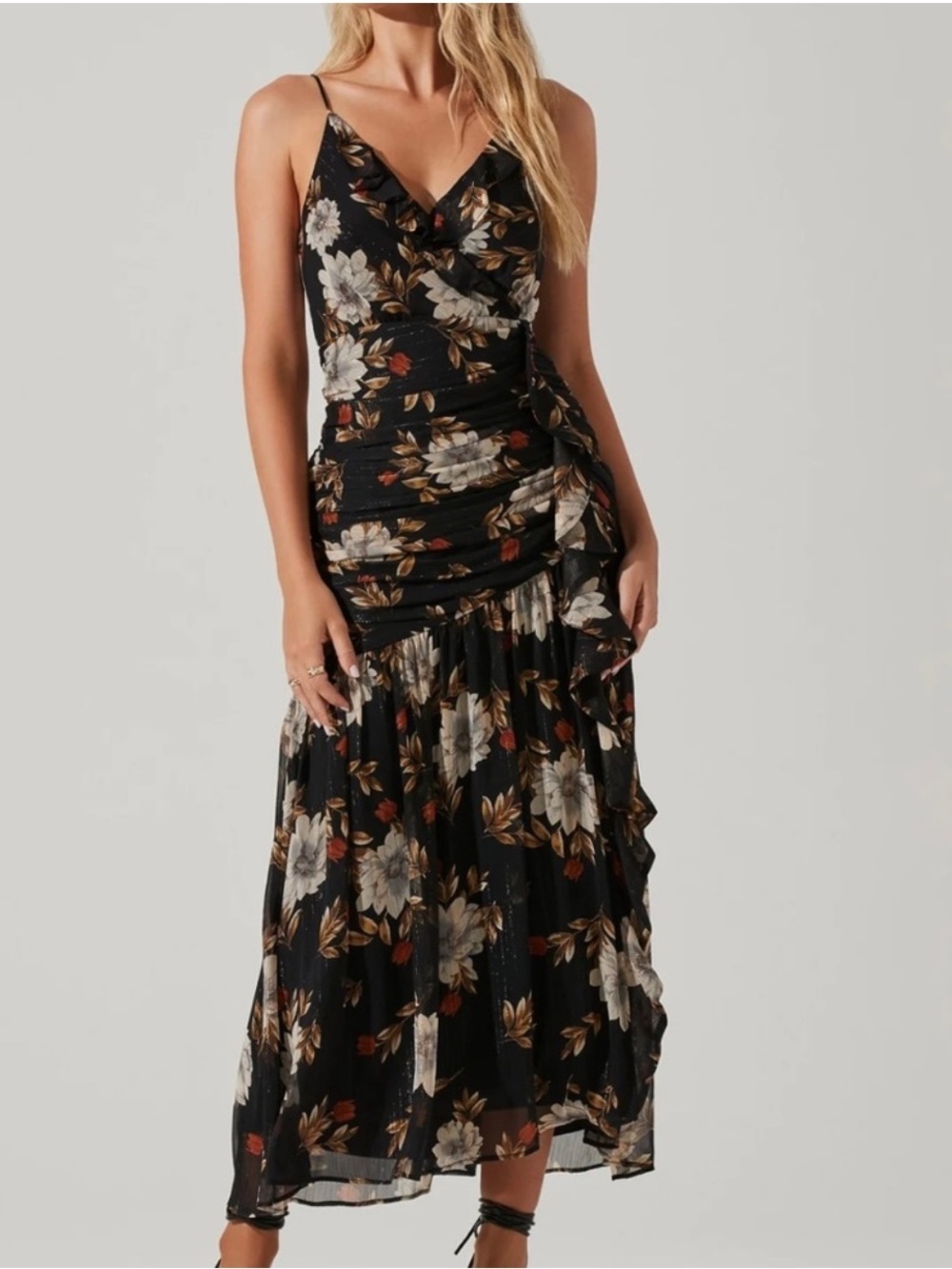 Astr Floral Black Maxi Dress with Cream and Brown Bouquet